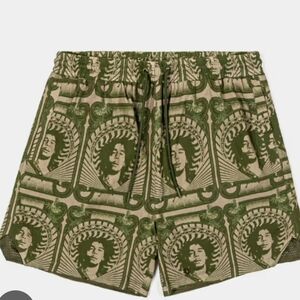 Stylish Graphic Olive Green Athletic Shorts